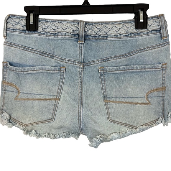 AMERICAN EAGLE OUTFITTERS Hi Rise SHORTIE Button Fly Distressed Jean Shorts sz 6 - Picture 11 of 15